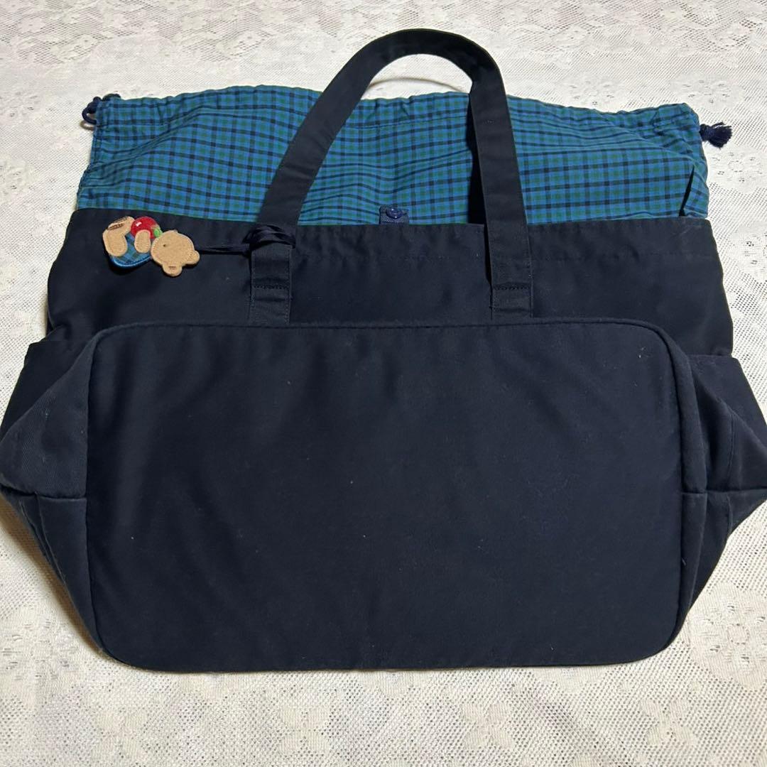 familiar ファミリア マザーズバッグ 青チェック ネイビー