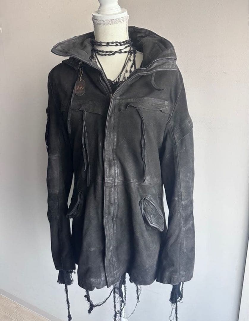 14th Addictionレザージャケットフード付きy2kグランジお兄系