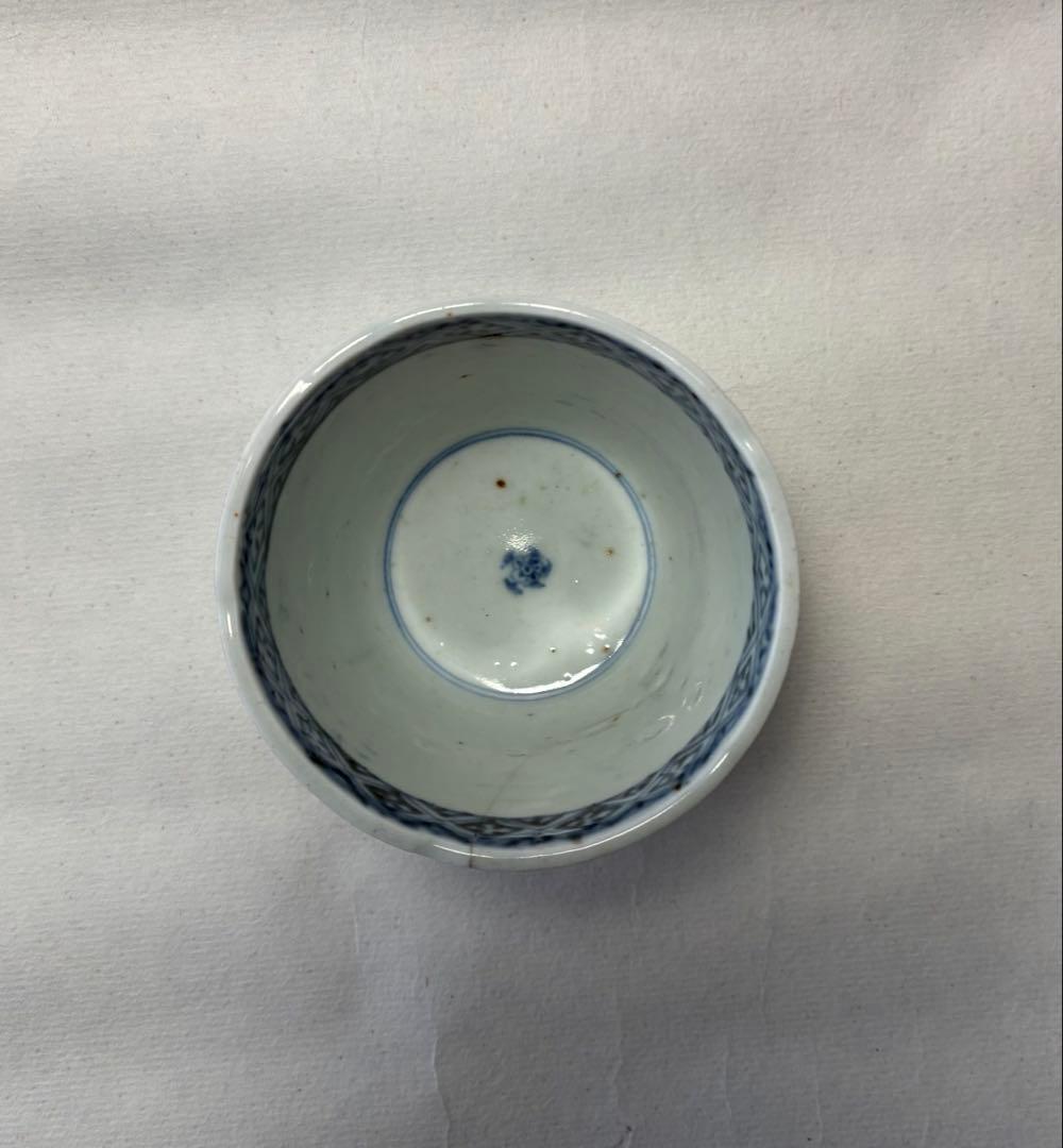 古伊万里　染付　蕎麦猪口　松皮菱　珍品