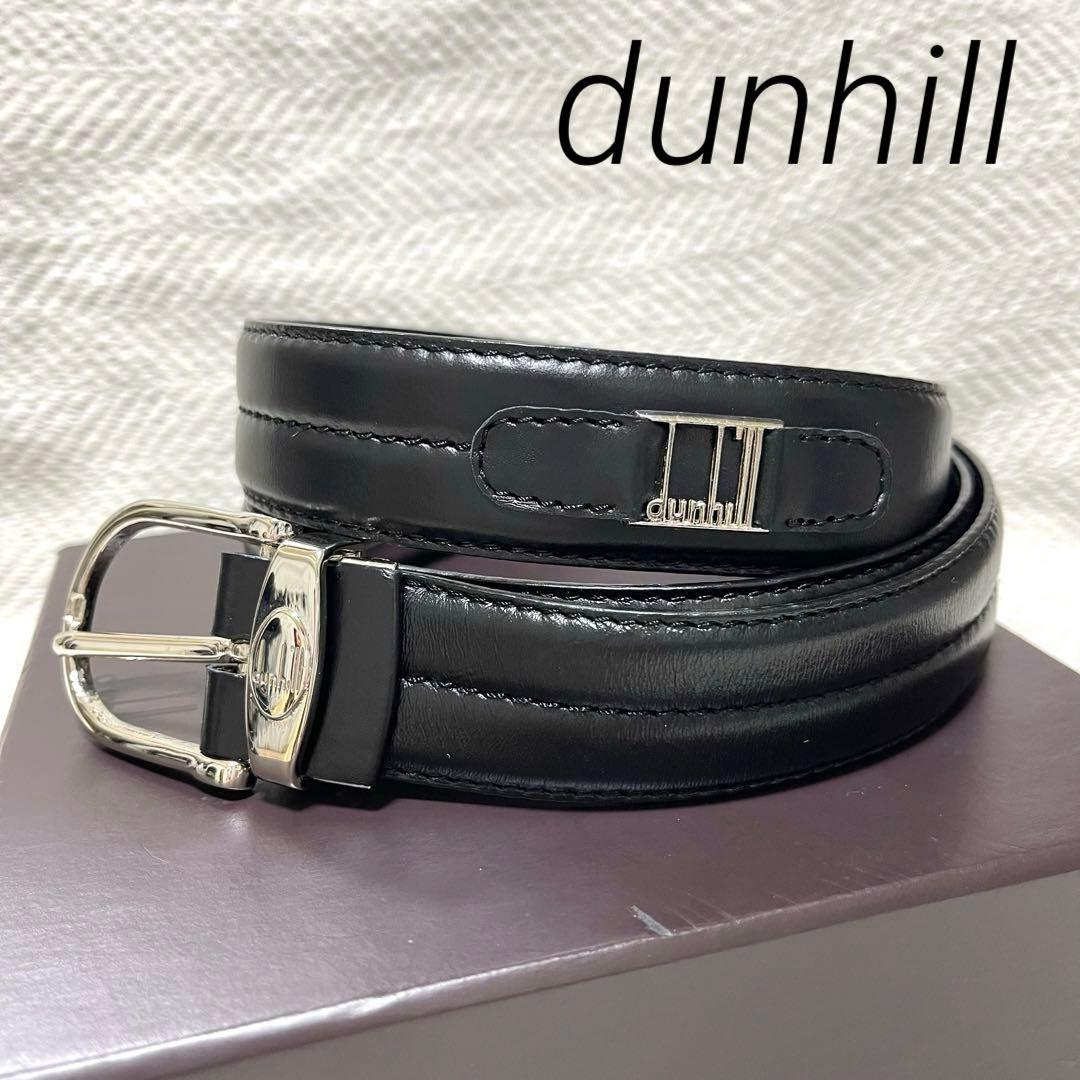 未使用 dunhill ダンヒル レザーベルト 本革製 ロゴプレート