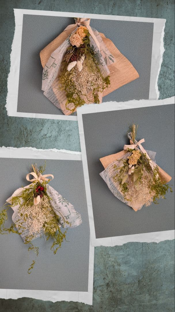 商談中　プリザーブドフラワーアレンジNo.208　ナチュラルスワッグ3点セット