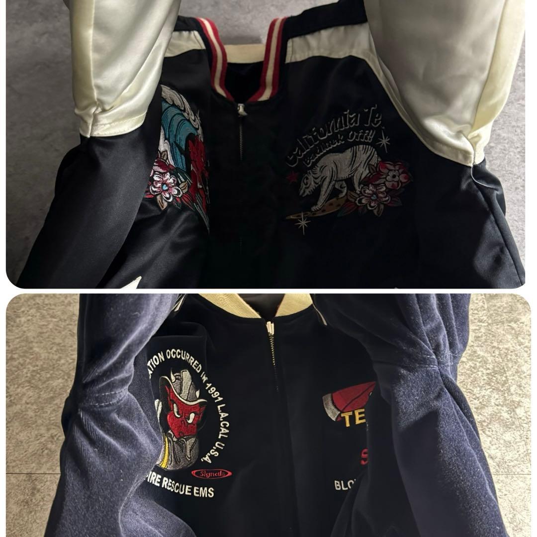 【激推希少】テッドマン　L スカジャン　リバーシブル　サテン　ベロア　刺繍　別珍