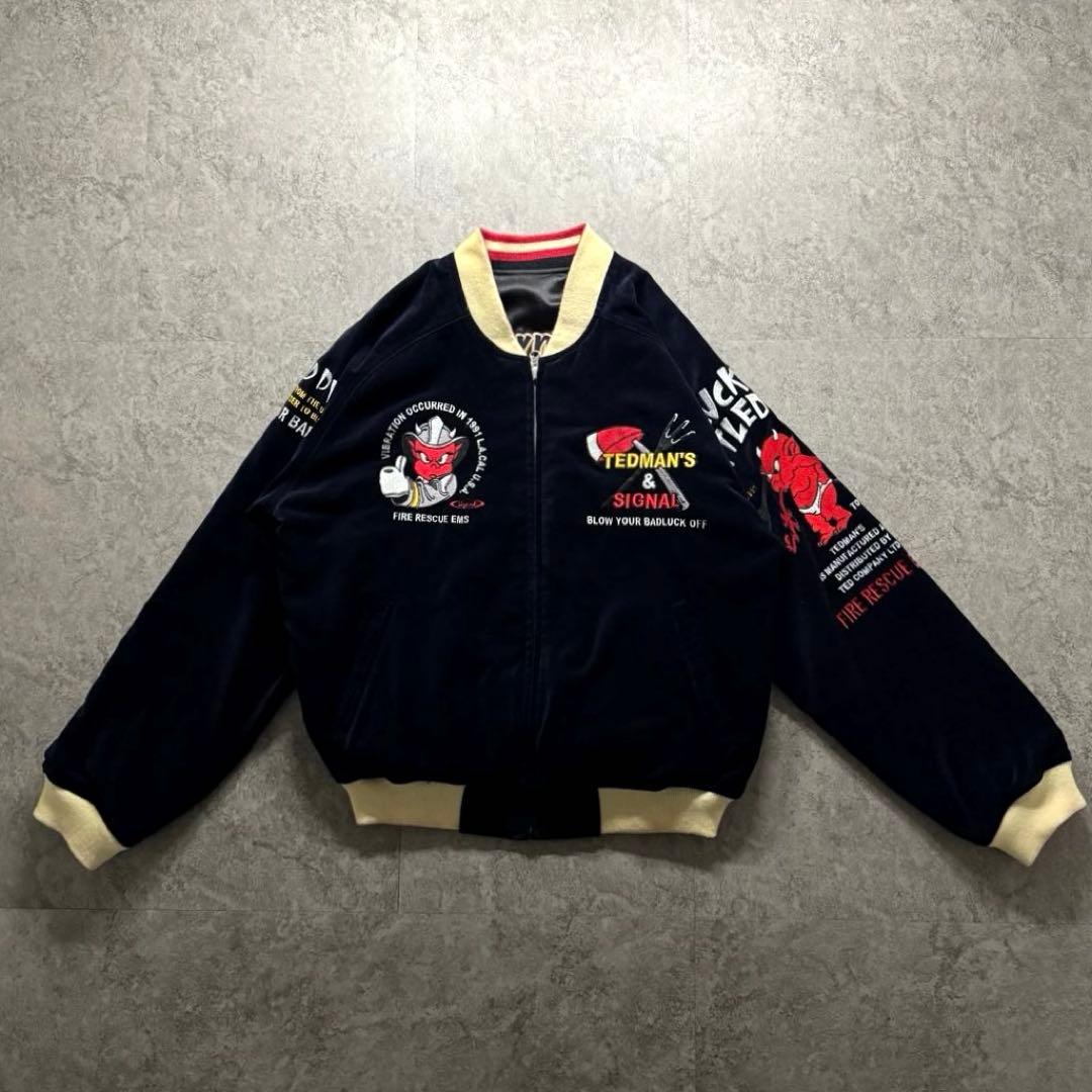 【激推希少】テッドマン　L スカジャン　リバーシブル　サテン　ベロア　刺繍　別珍