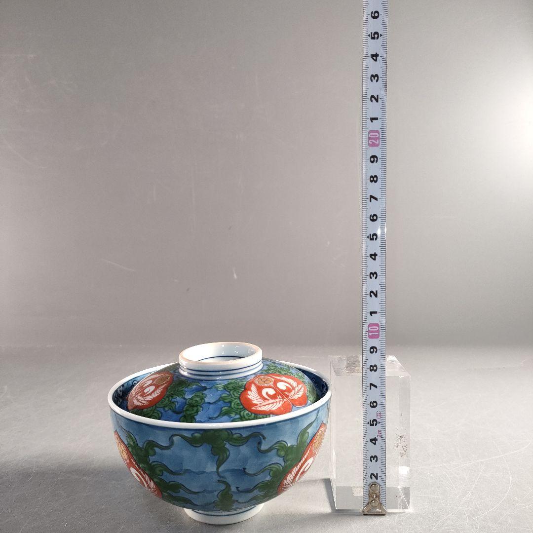 A1352-1/有田焼/源右衛門窯/染錦瑞雲草花紋向付5客/共箱/蓋碗/懐石道具