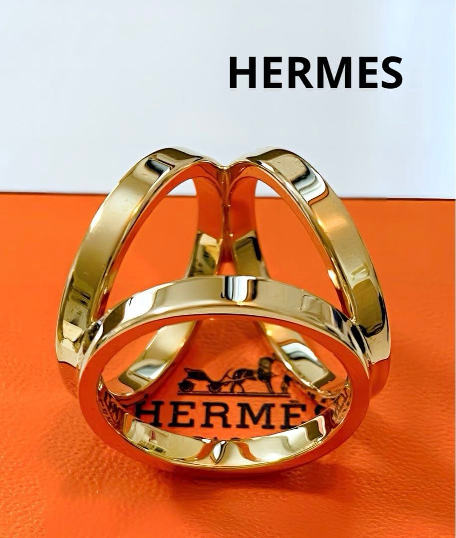 ほぼ未使用　美品　エルメス　HERMES トリオ　スカーフリング　ゴールド