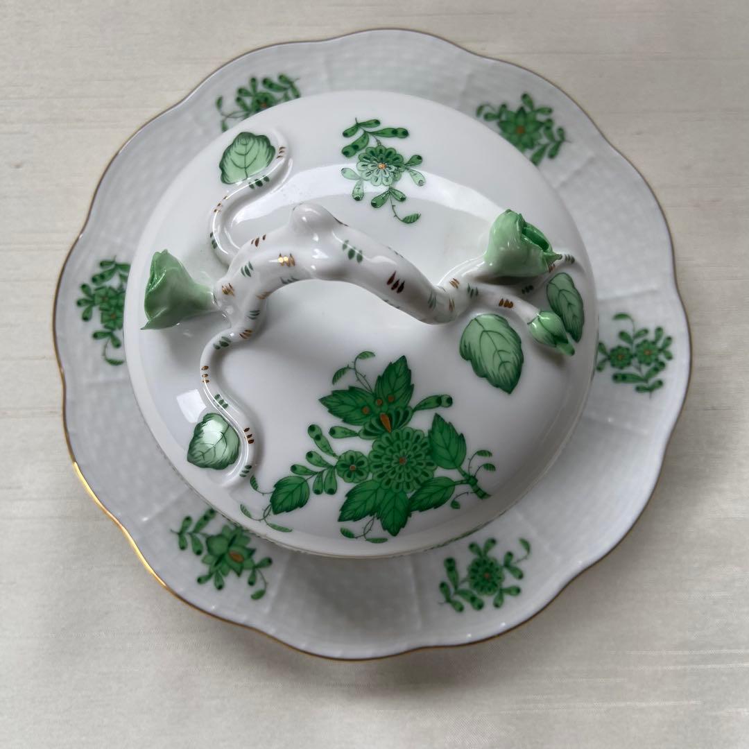 ヘレンド アポニーグリーン バターボックス　バターケース