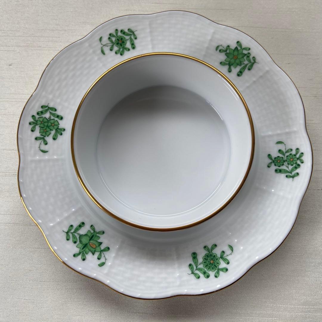 ヘレンド アポニーグリーン バターボックス　バターケース