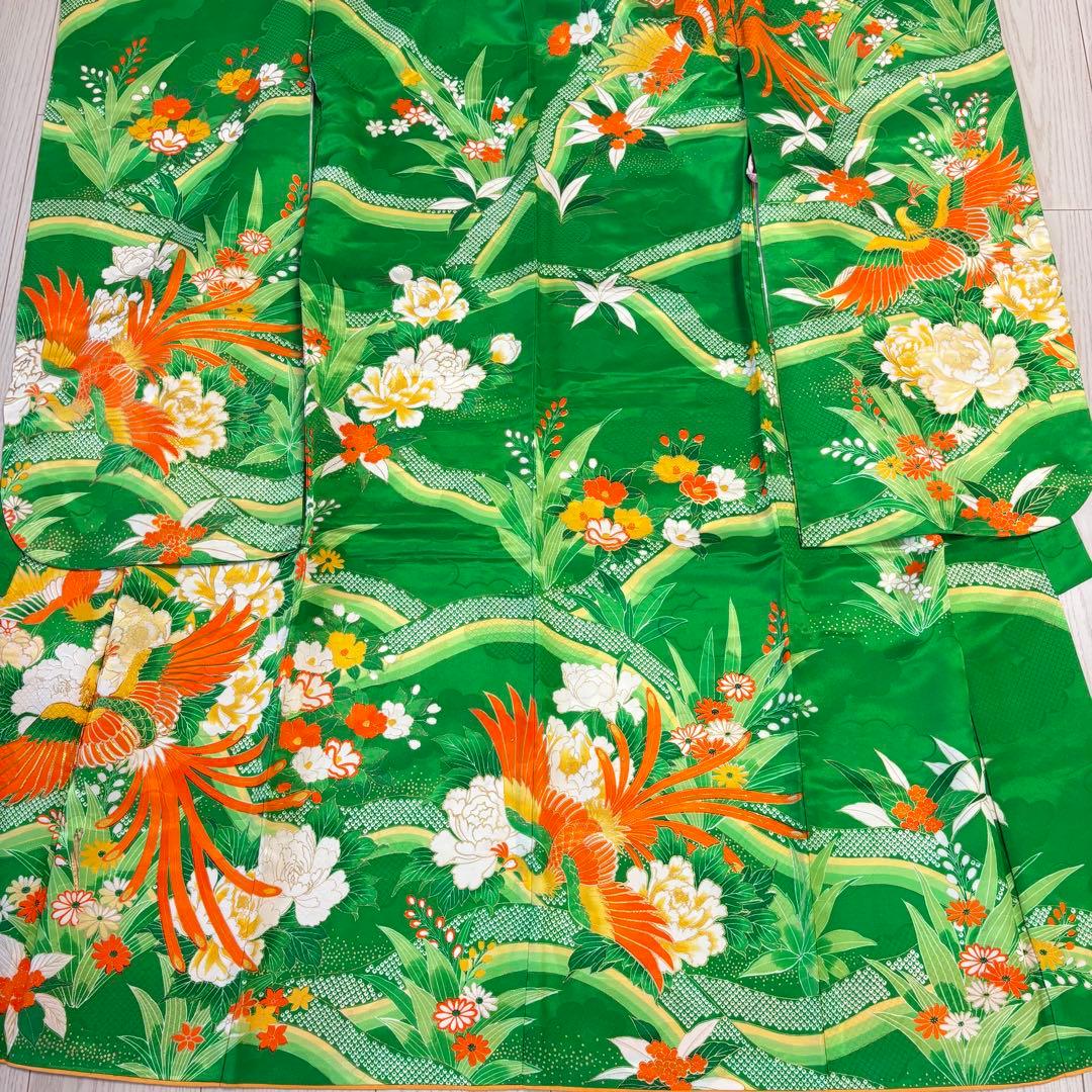 七五三 子供着物　7歳　緑　美品　鳳凰