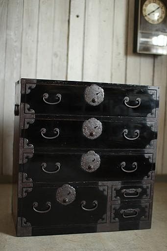 綺麗な丸金具 庄内手許箪笥　時代箪笥　古タンス　引き出し　家具　古家具