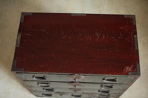 綺麗な丸金具 庄内手許箪笥　時代箪笥　古タンス　引き出し　家具　古家具