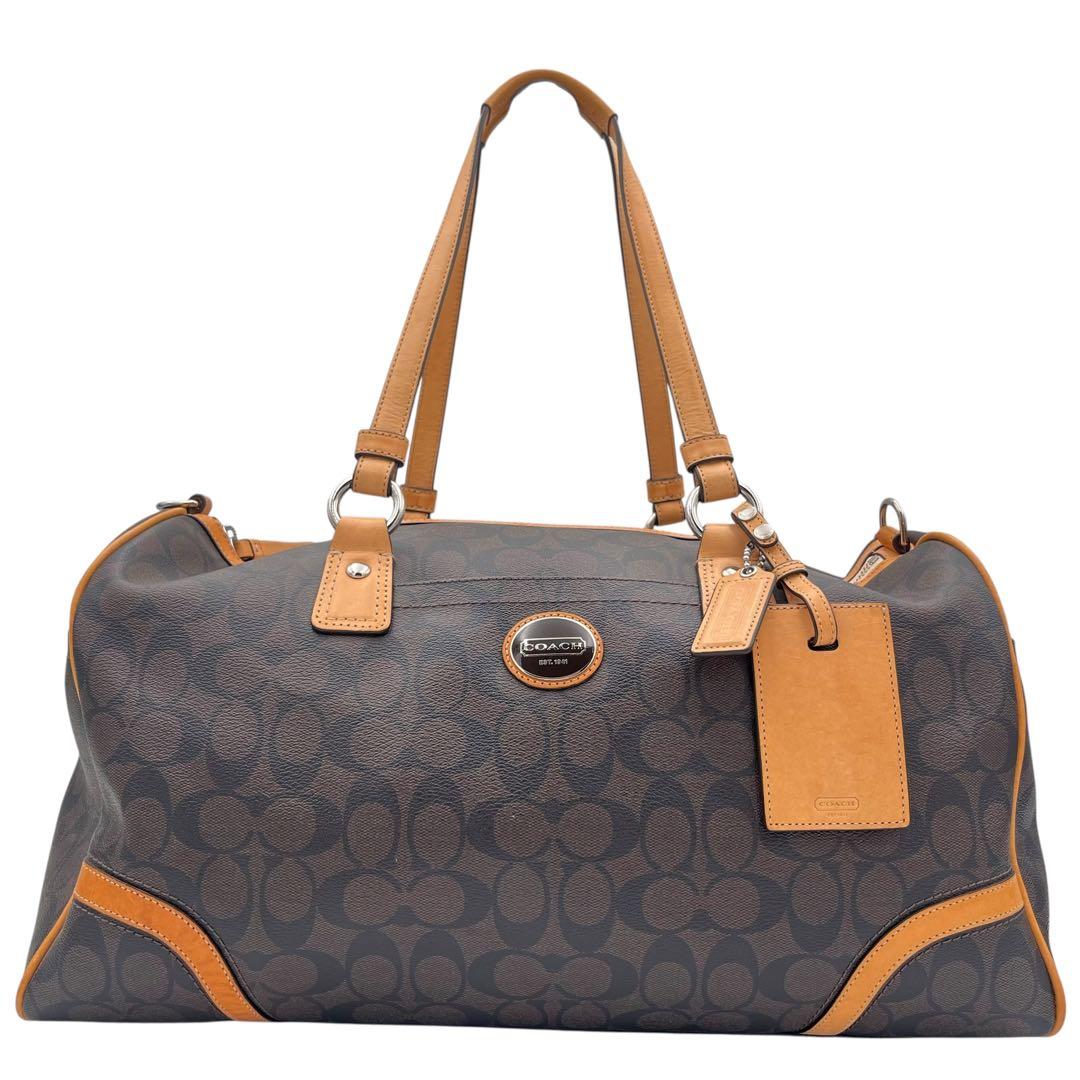 【美品】 コーチ 2way ボストンバッグ PVC シグネチャー ブラウン