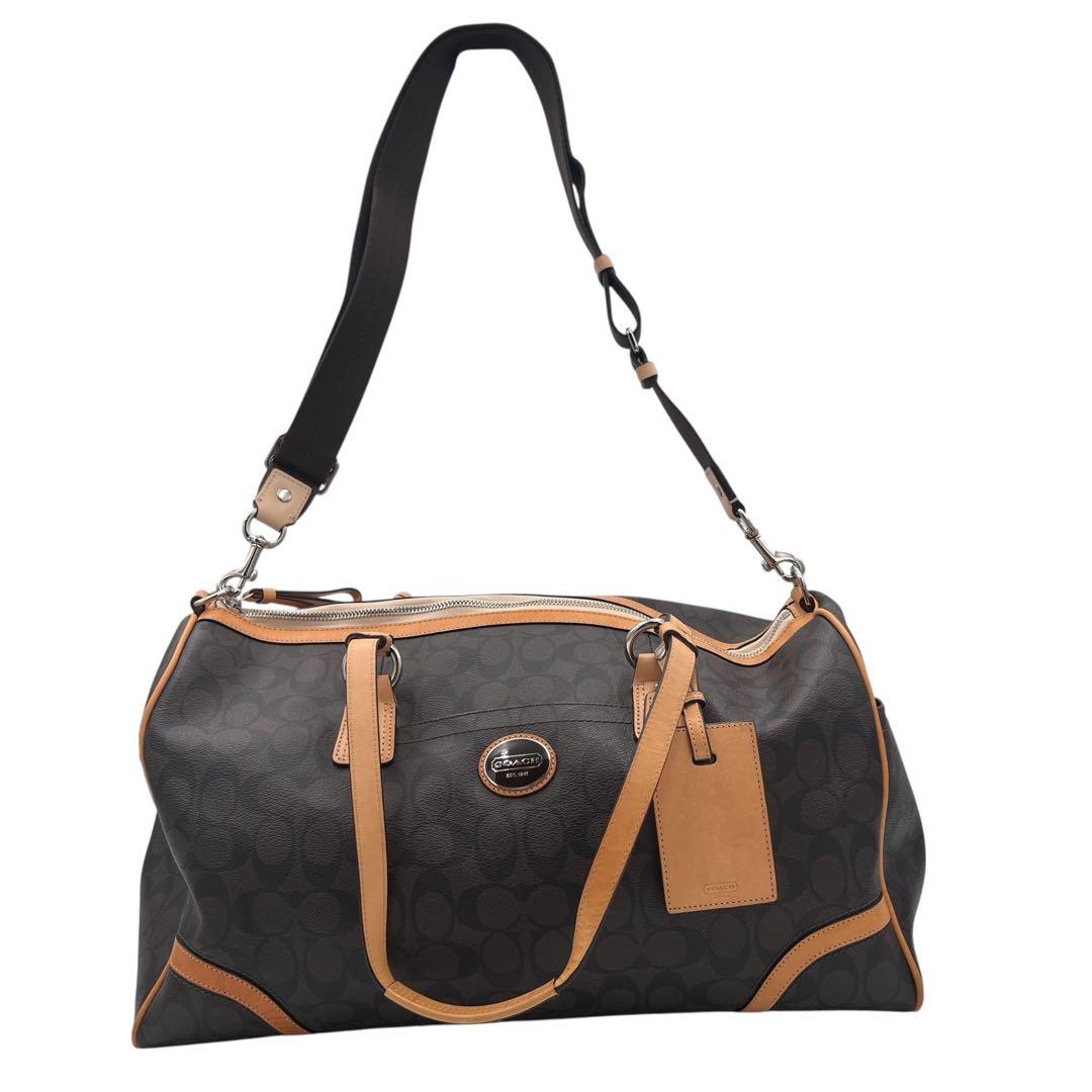 【美品】 コーチ 2way ボストンバッグ PVC シグネチャー ブラウン