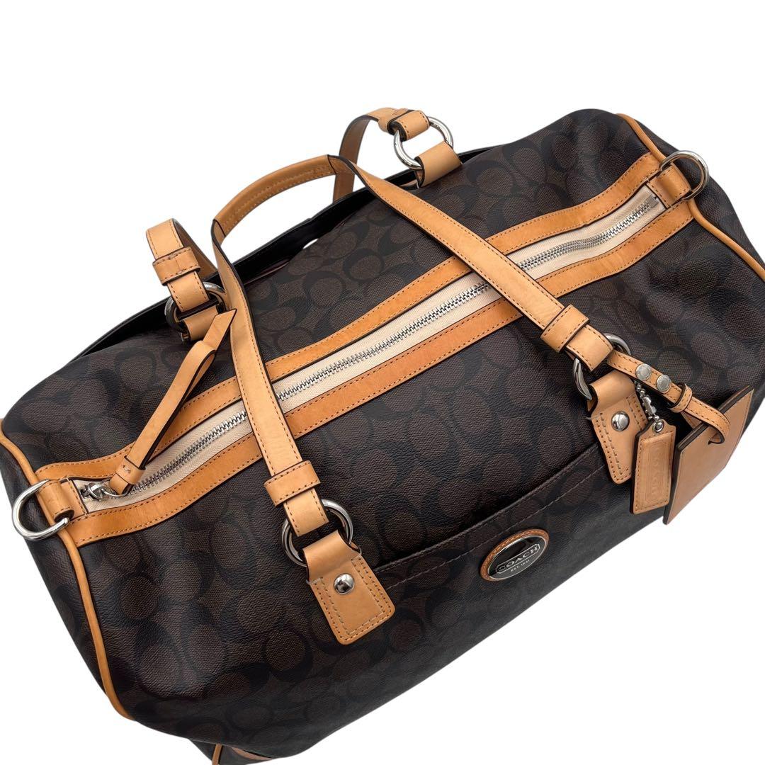 【美品】 コーチ 2way ボストンバッグ PVC シグネチャー ブラウン