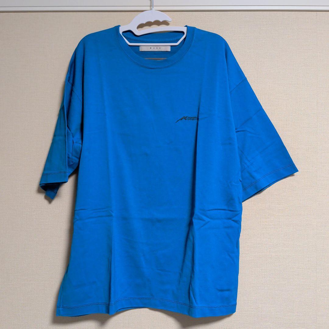 MUZE 青 Tシャツ ロゴ刺繍
