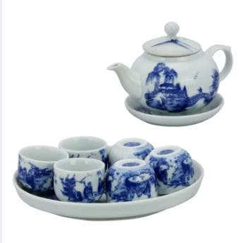 急須と急須のセット、陶器の鍋とフライパン、絵付け皿