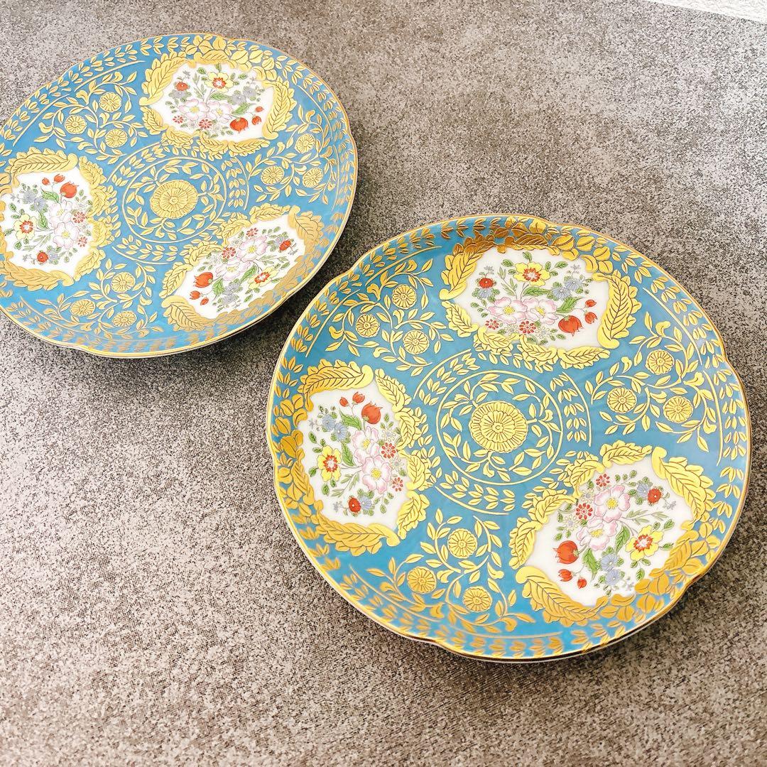 yukikoご依頼品　幸楽窯　錦翡翠ベルサイユ6寸ケーキ皿　2点セット