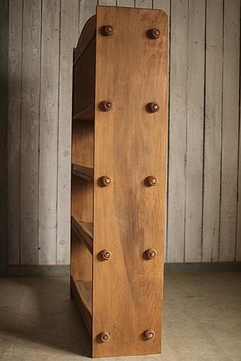 雰囲気の良い古い木製の収納棚5段　ガラス戸付き　本棚　食器棚　古家具