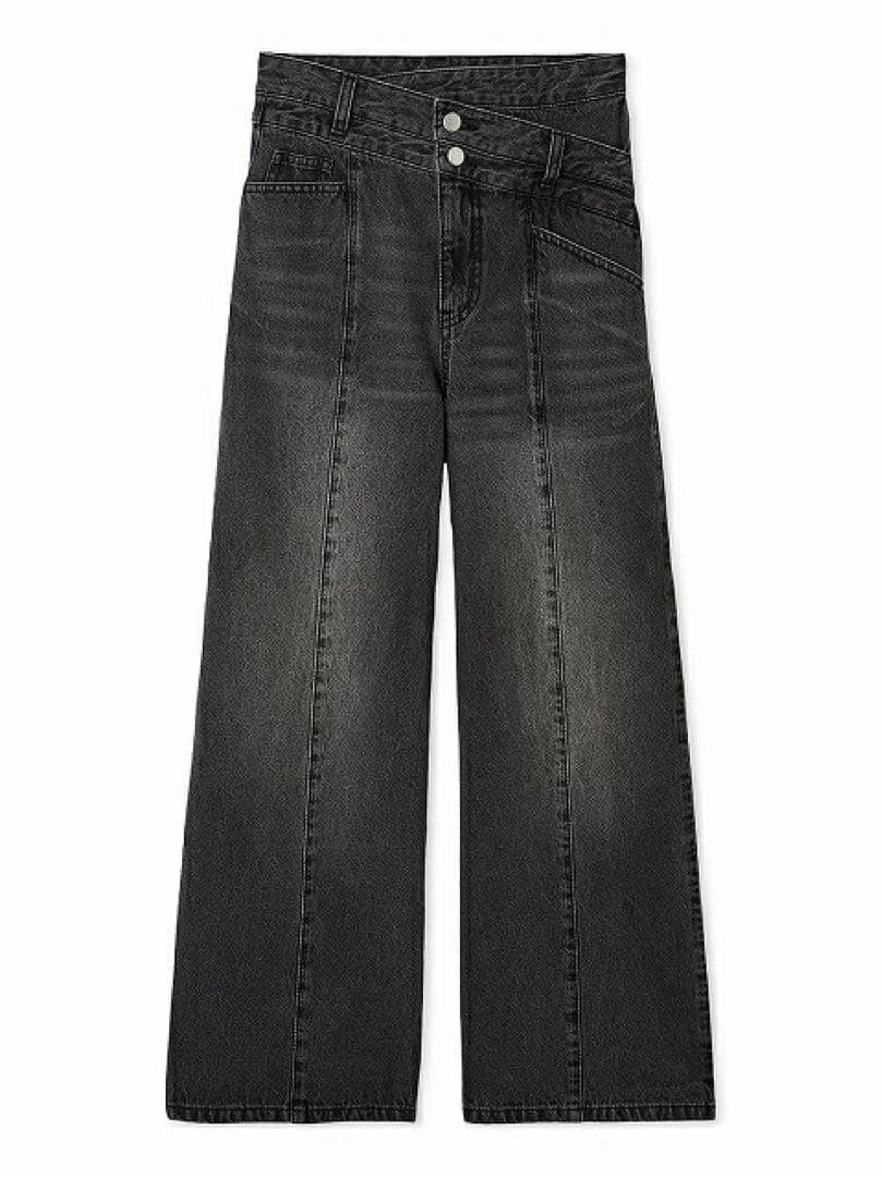 新品　FRAY I.D アシメダブルウエストワイドデニムパンツ　ブラック