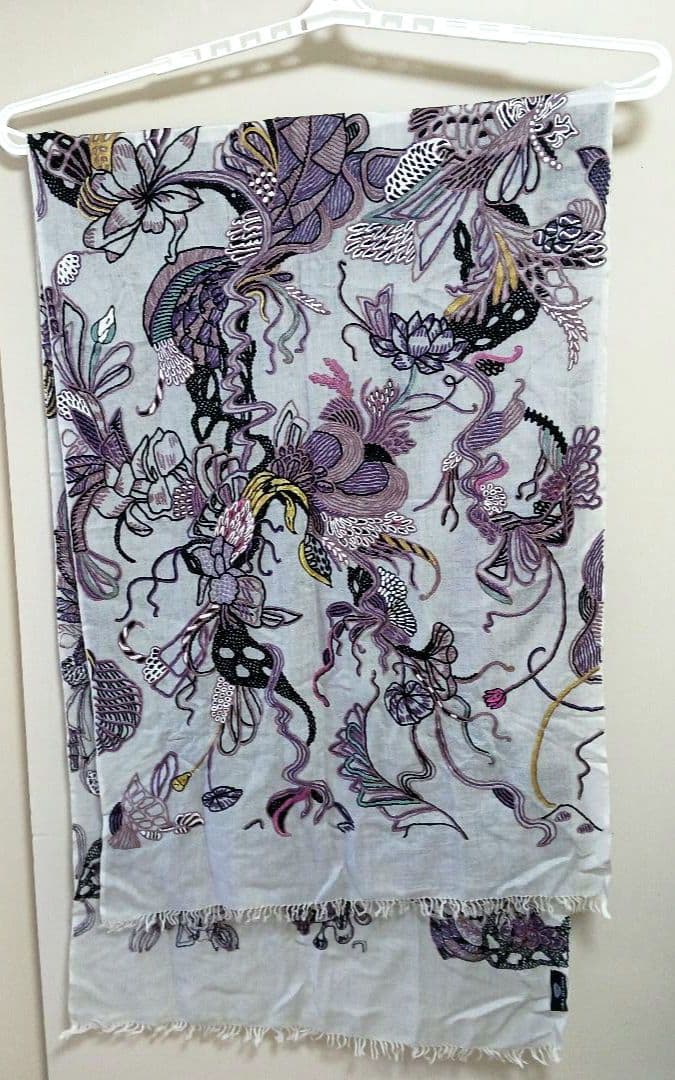 ターラ ブランカ TARA BLANCA ウール ストール 刺繍　花柄　グレー