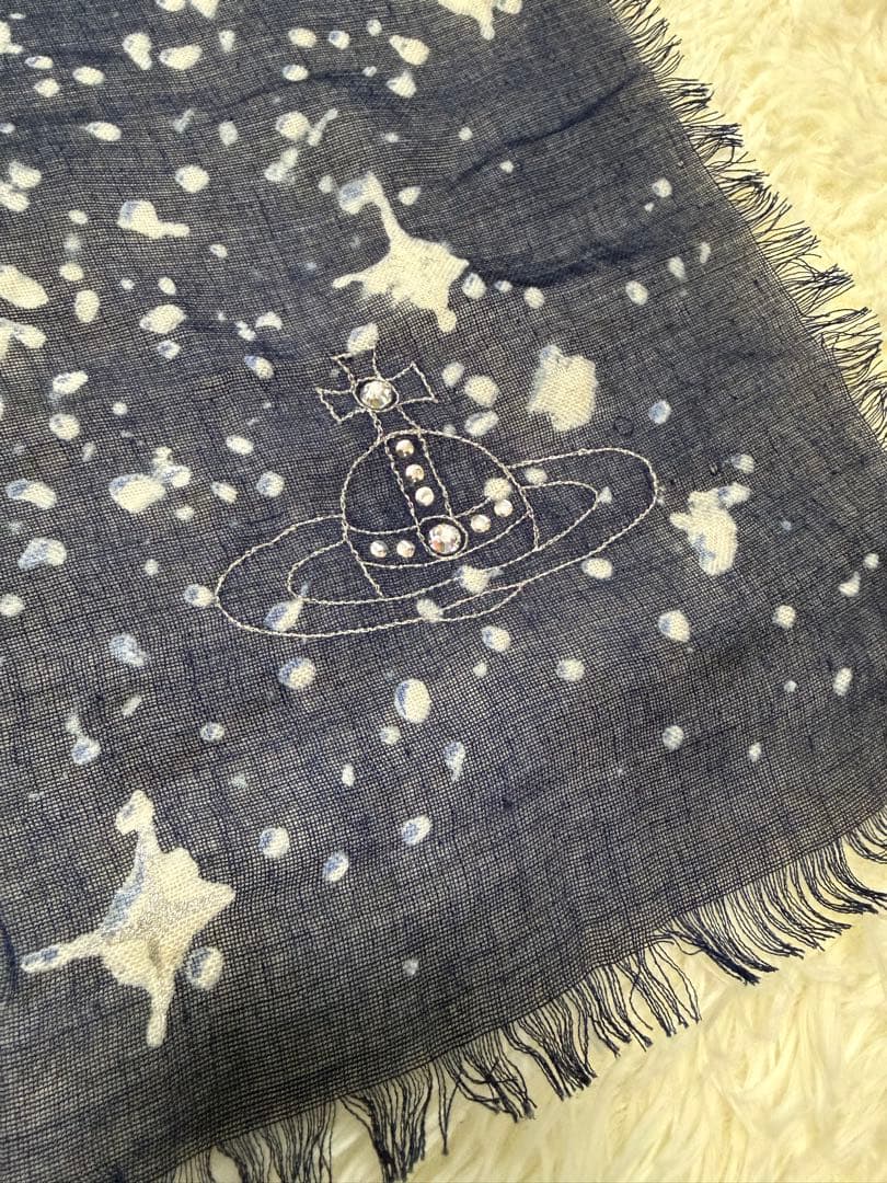 希少 激レア ヴィヴィアンウエストウッド ミルキーウェイ 大判ストール ネイビー