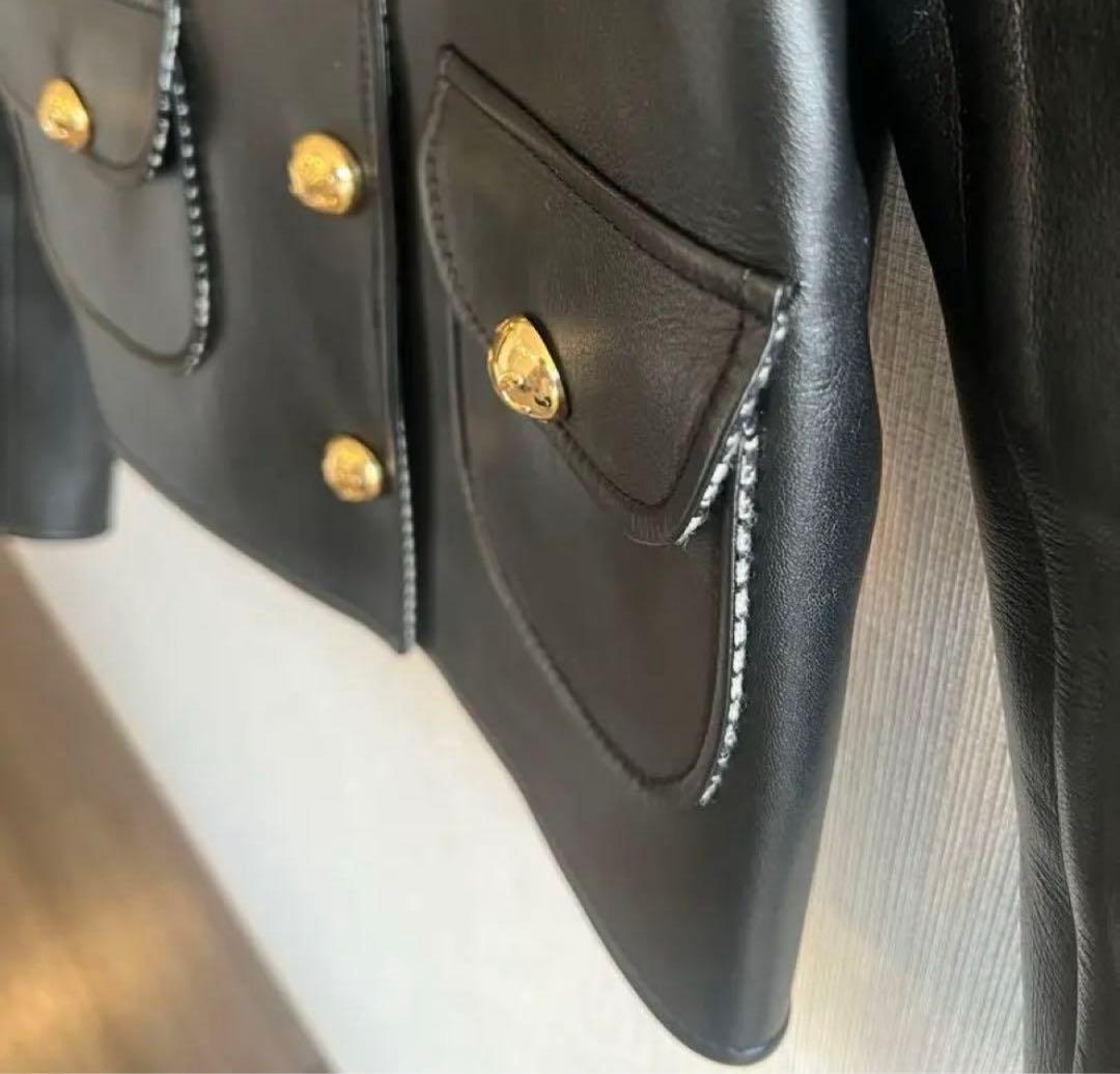 セリーヌ　クロディーヌ　ジャケット　トリオンフボタン　ラムスキン　レザー