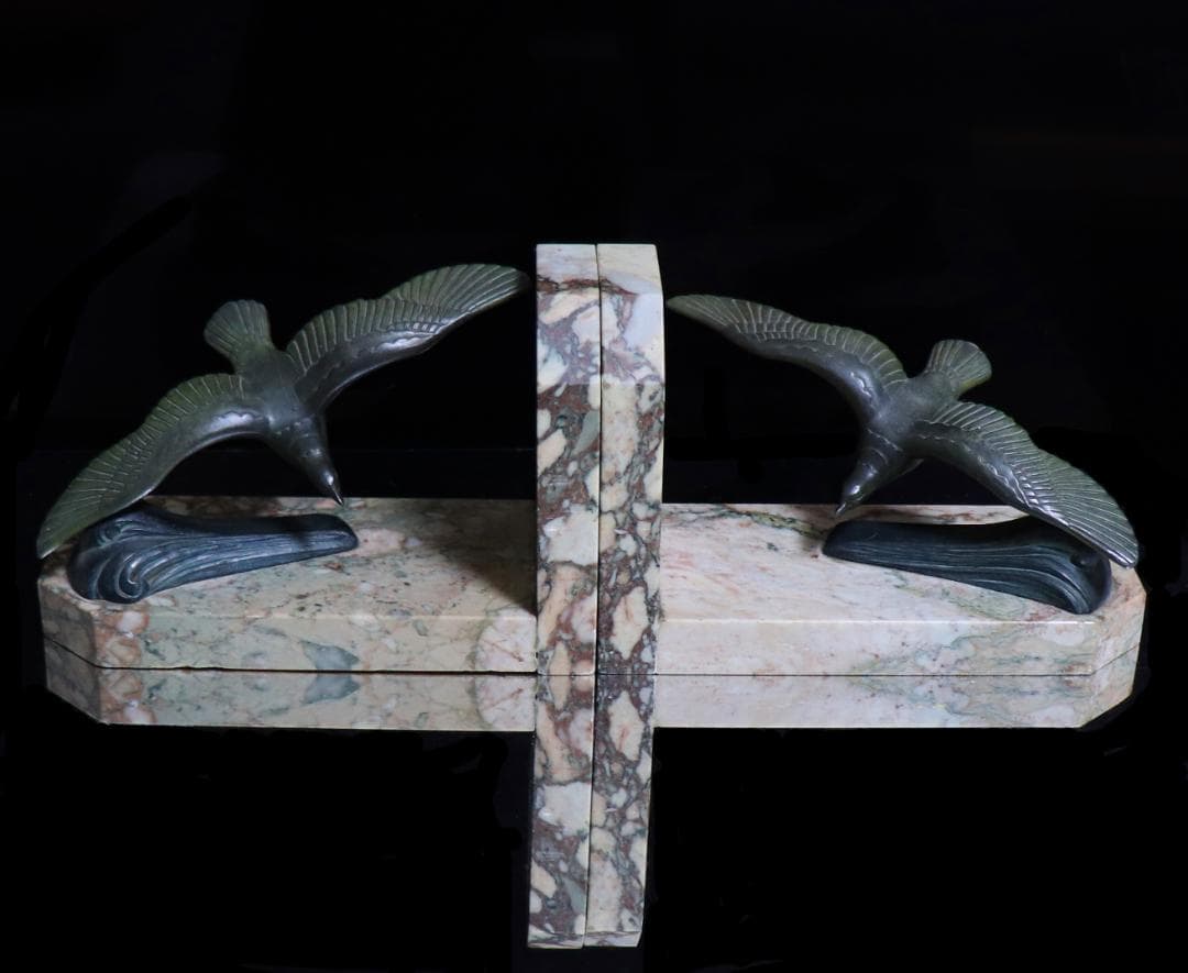 アンティーク1900年頃一点物 大型ブックエンド3kg ペア フランス製大理石台