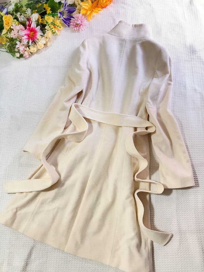 新品INDIVI インディヴィ 羊毛カシミヤ スタンドカラーコートオフホワイト系