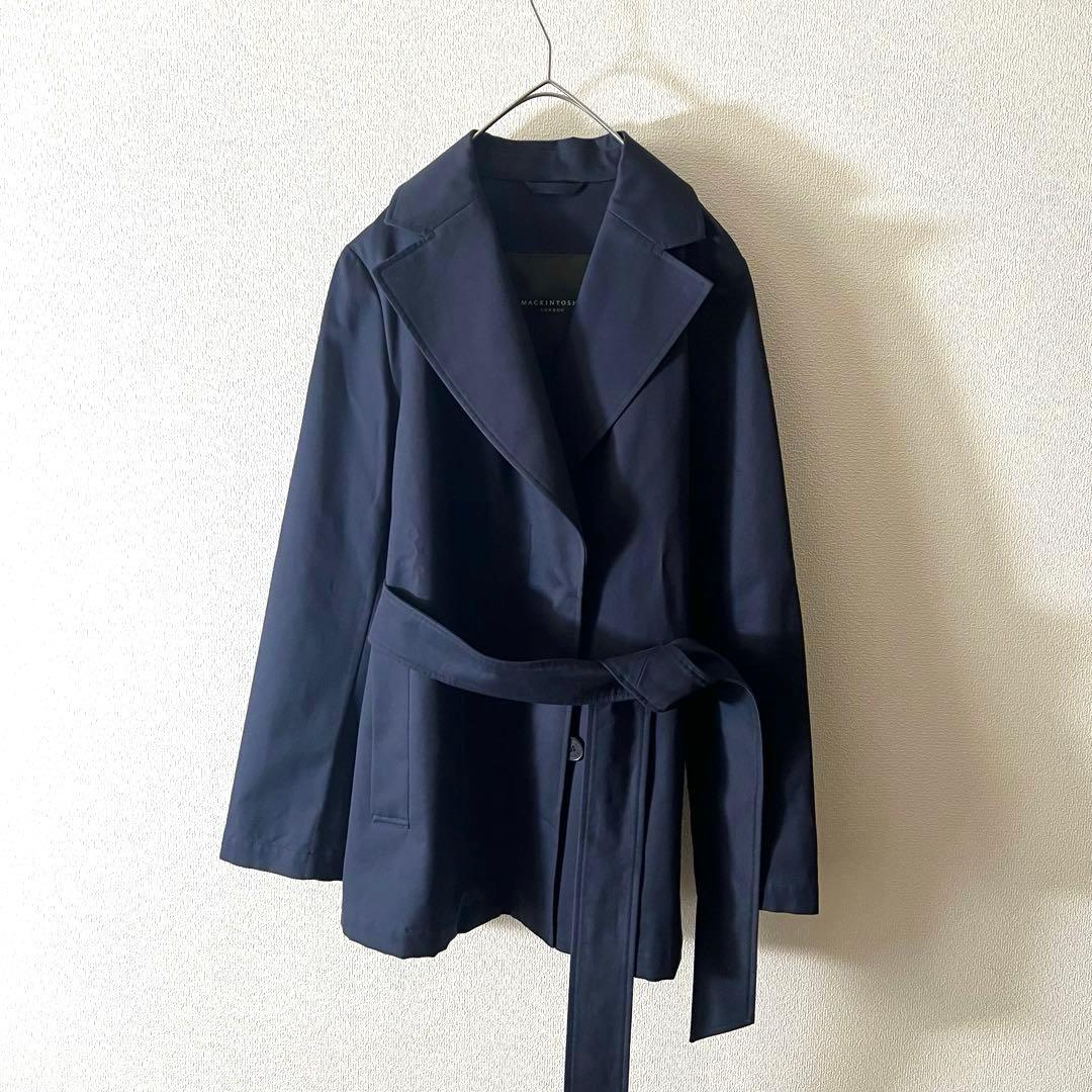 マッキントッシュ スプリングコート ベルト付 裏地総柄 38近年モデル ネイビー