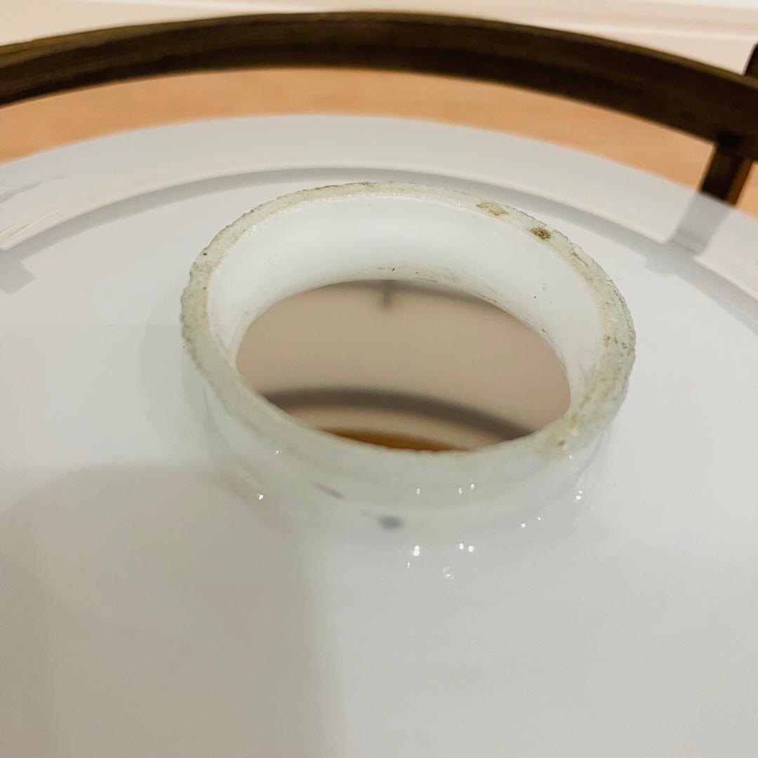 昭和レトロ 中ぶり 乳白ガラス 木枠 天井照明 電傘 電笠 2