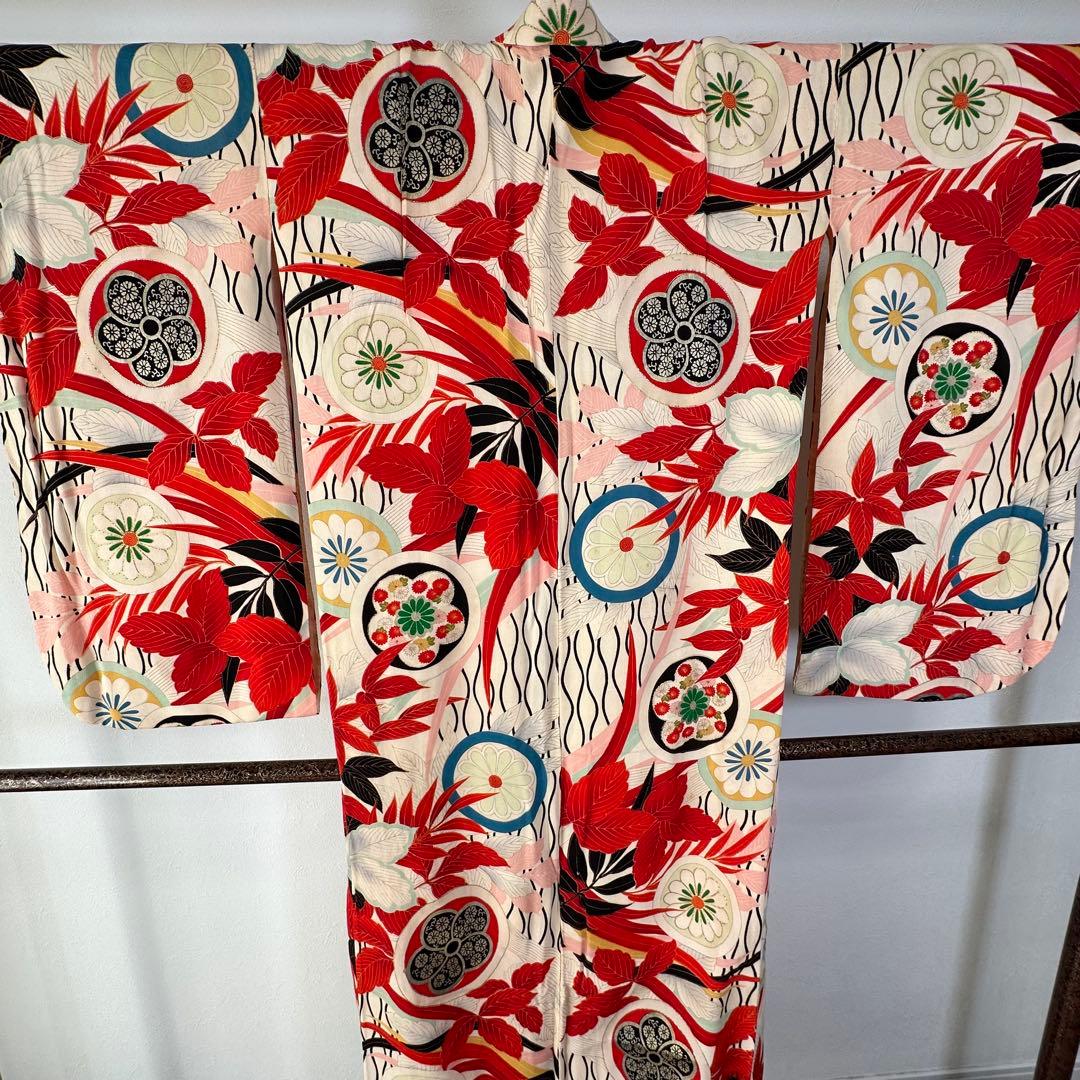 超美品　正絹　赤　ピンク　十三参り　七五三　子供着物　150裄60 アンティーク