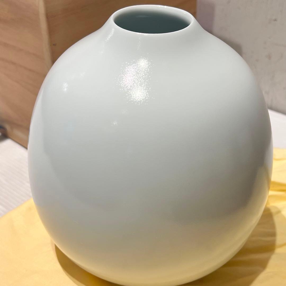 【人間国宝前田昭博作】壺　白瓷 白磁　花瓶　花入　陶芸　年代物　共箱入　やなせ窯