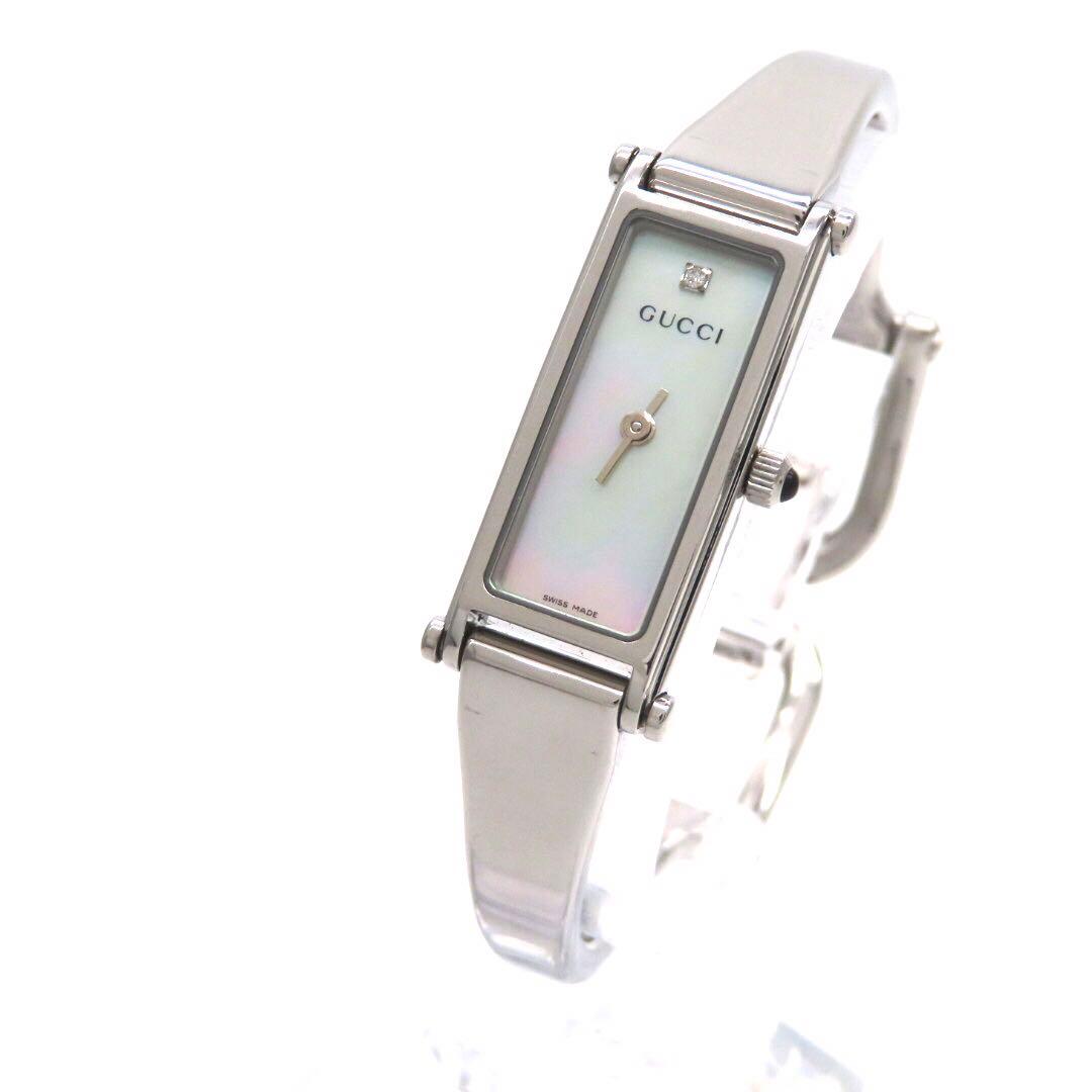☆極美品 1PD GUCCI グッチ 時計 1500L ホワイトシェル バングル