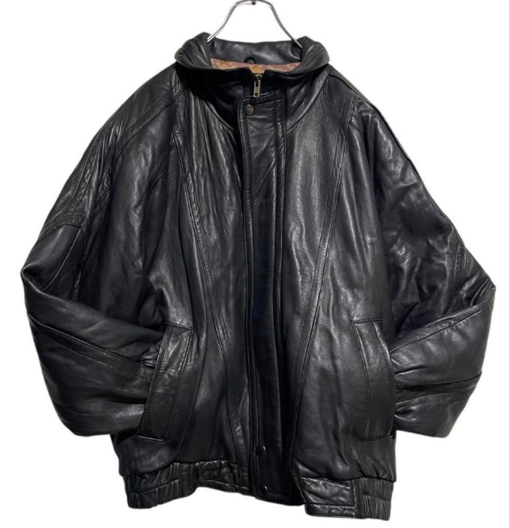24時間以内発送　フランス 羊革 ラムレザーシングルライダースジャケット 黒 M