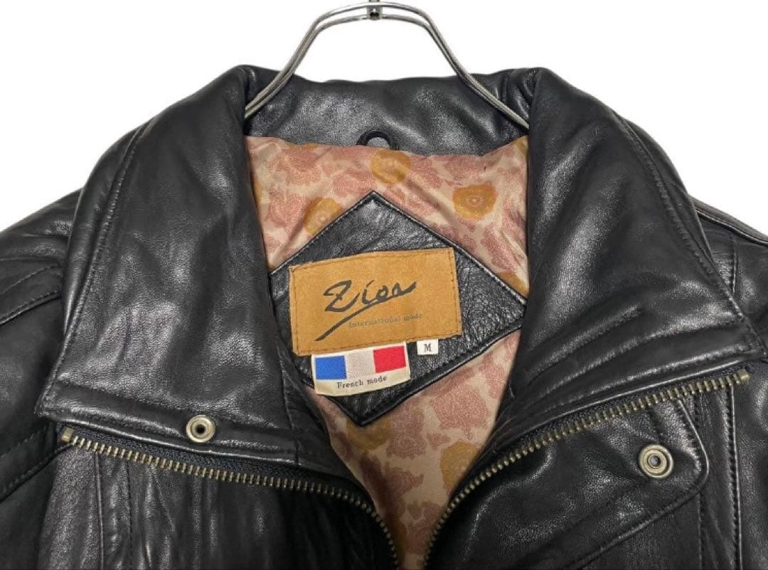 24時間以内発送　フランス 羊革 ラムレザーシングルライダースジャケット 黒 M