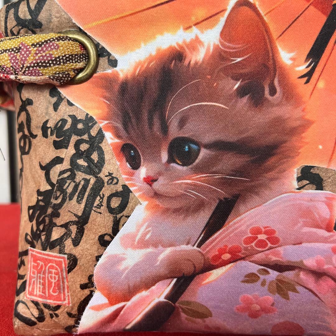 Yupin 和傘猫 一閑張り バッグ かごバッグ ハンドバッグ 古文書
