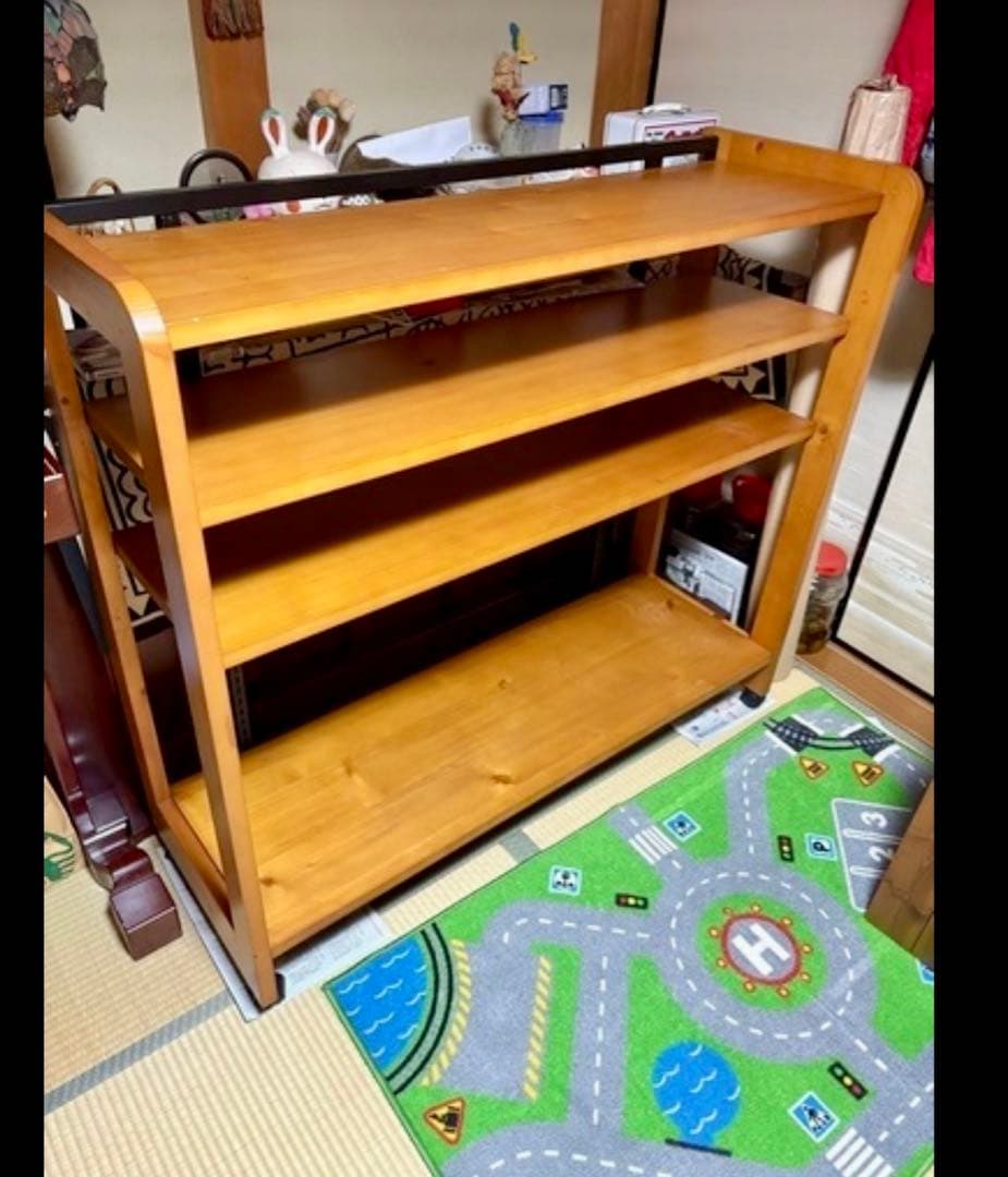 福岡県引き取り限定　ナチュラルウッド 4段オープンシェルフ　キャスター付き