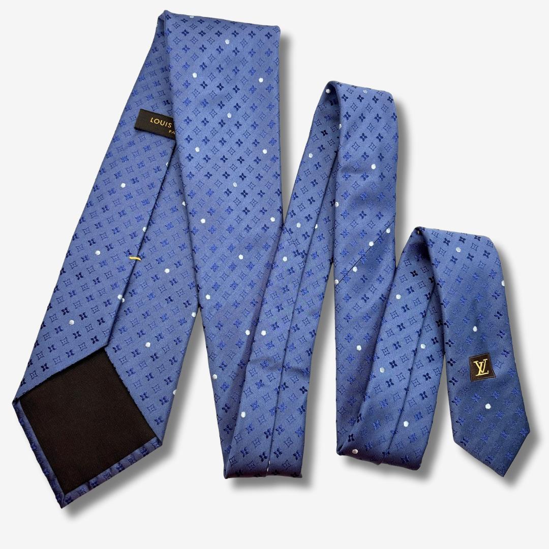 LOUIS VUITTON シルクネクタイ モノグラム 小紋柄 ブルー