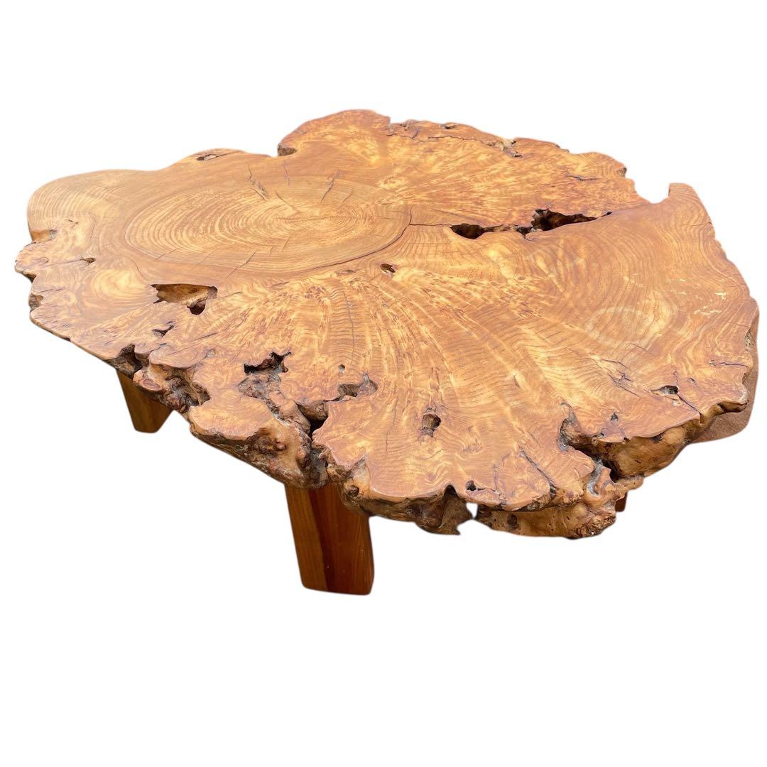 座卓　バール杢 ポプラ 一枚板 無垢材 瘤杢 チギリ ダイニングテーブル 希少