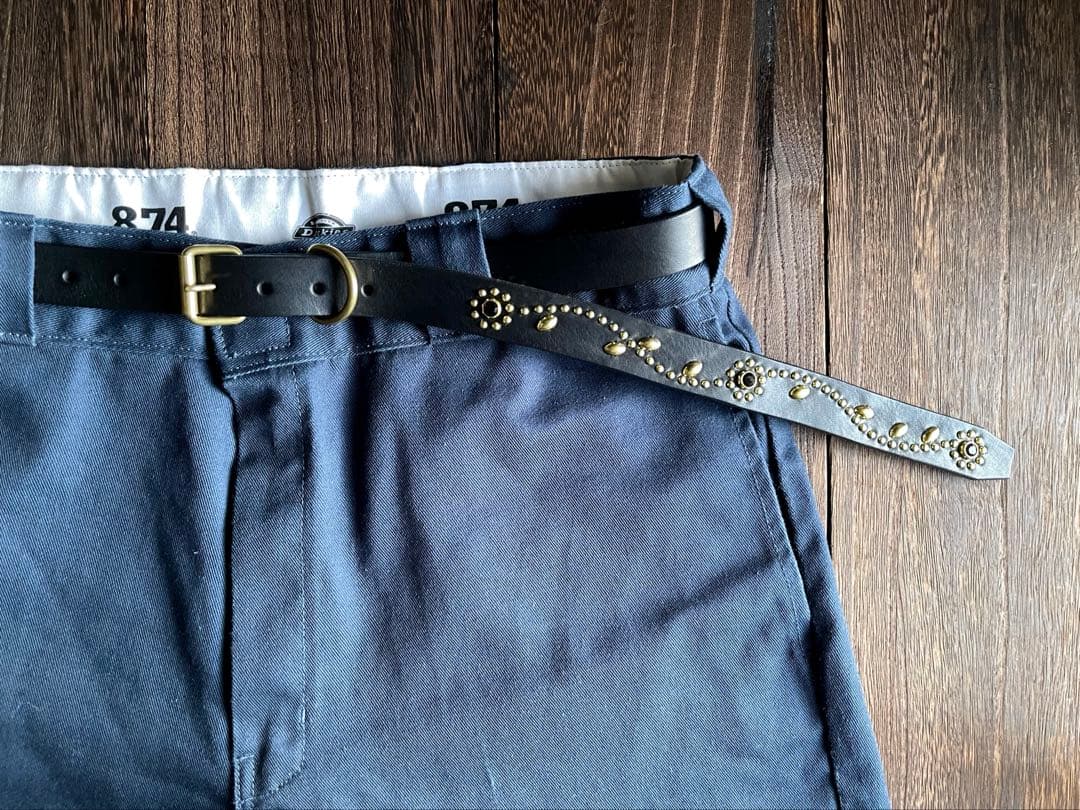 スタッズナローロングベルト　24㎜　 真鍮　フラワー　HTC CALEE