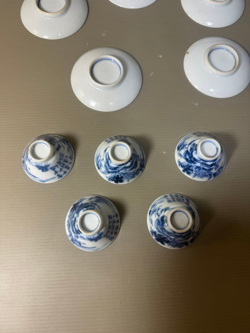 2439  染付青花　山水文 盃と下皿　5客セット