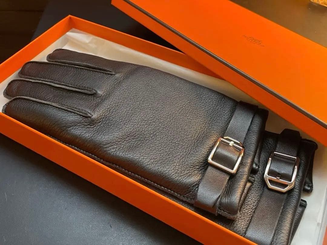 未使用 HERMES 鹿革 レザー手袋 カシミア裏地 ディアスキン サイズ8