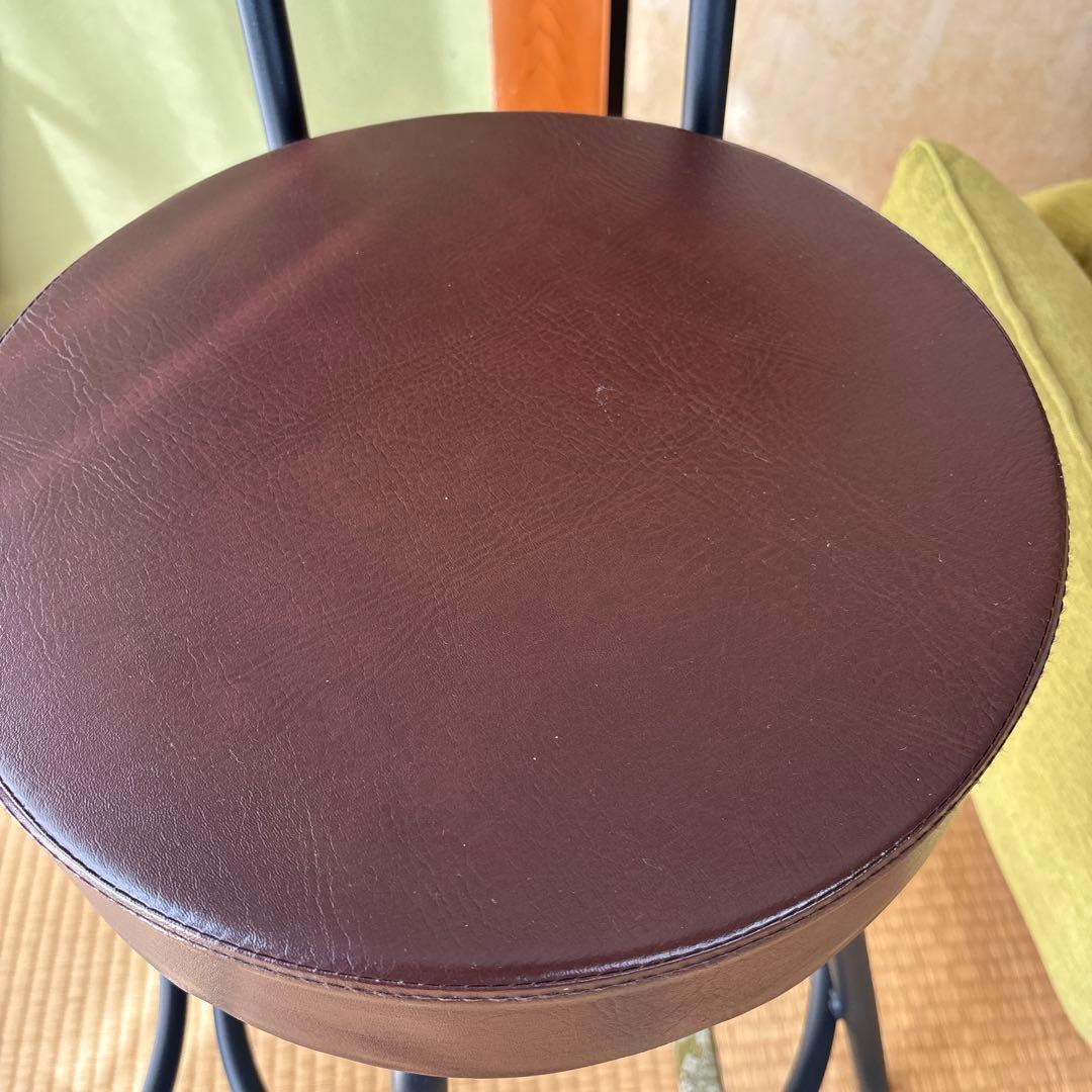 ブラウン バースツール 回転式 木製背もたれ二脚セット