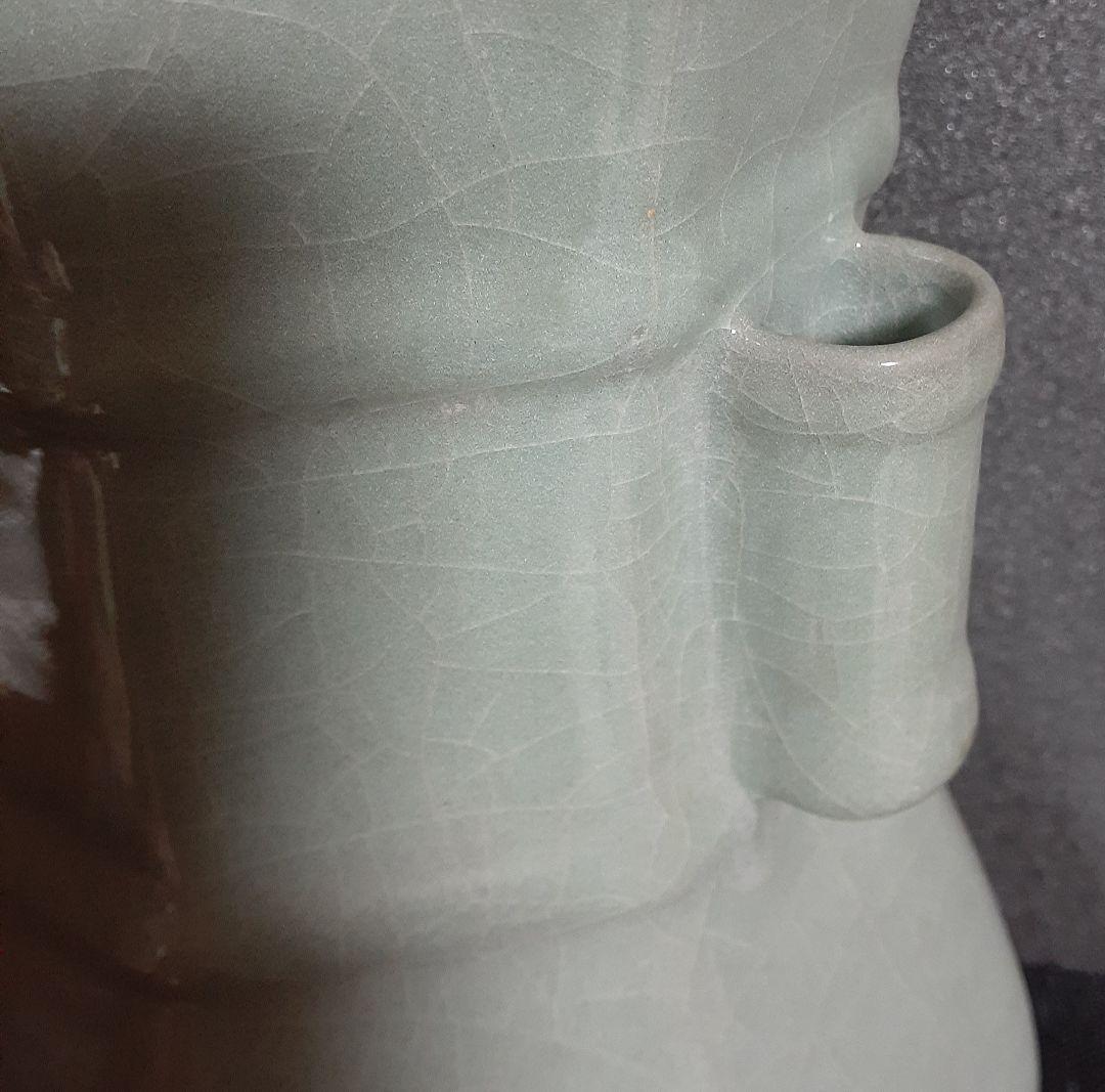 中国古美術　中国古陶磁器　中国古玩　中華民国期頃　倣【郊壇官窯】青磁　双耳　大瓶