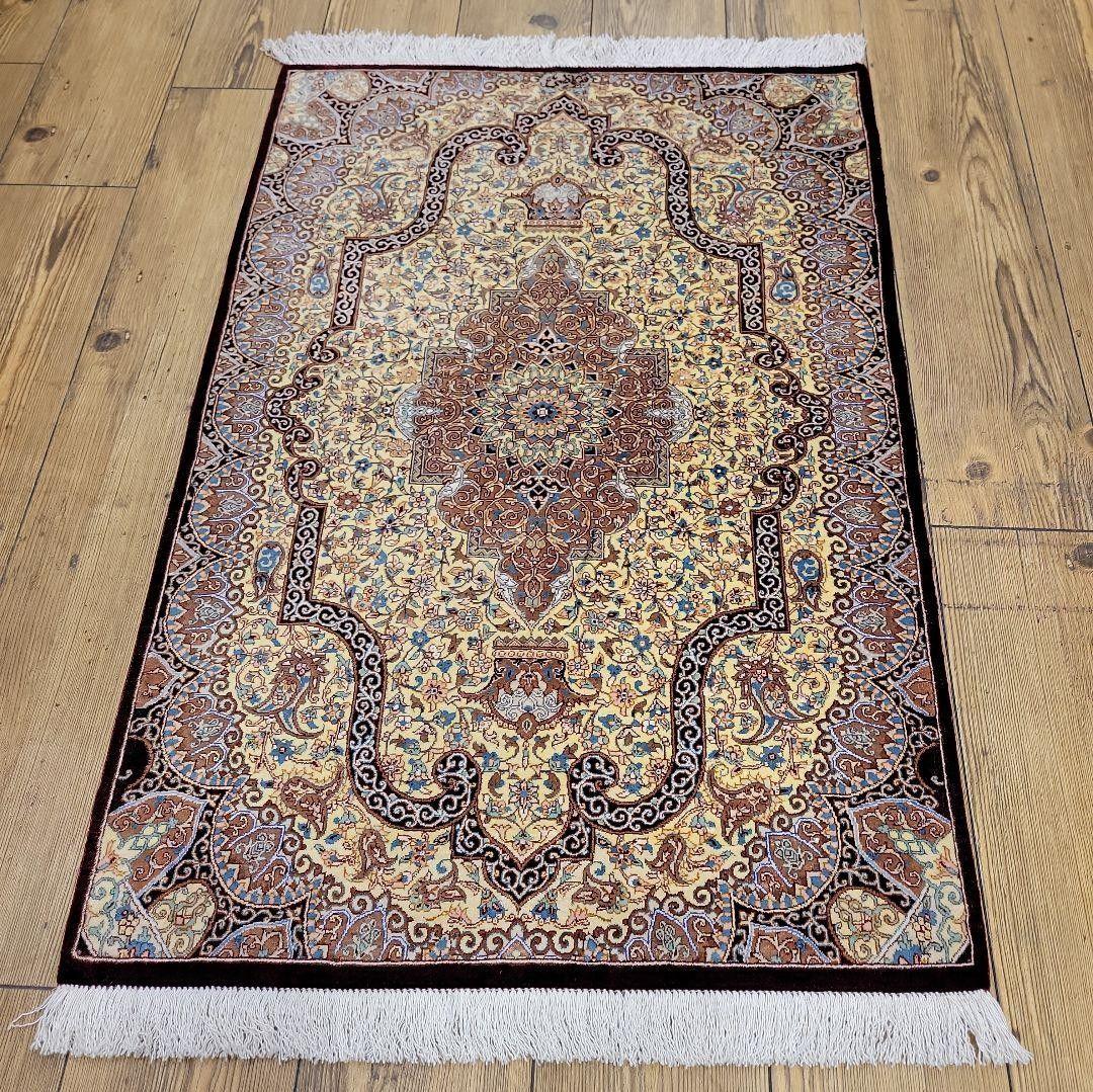 94x63cmペルシャ・シルク・じゅうたん(587)玄関マット・ラグ