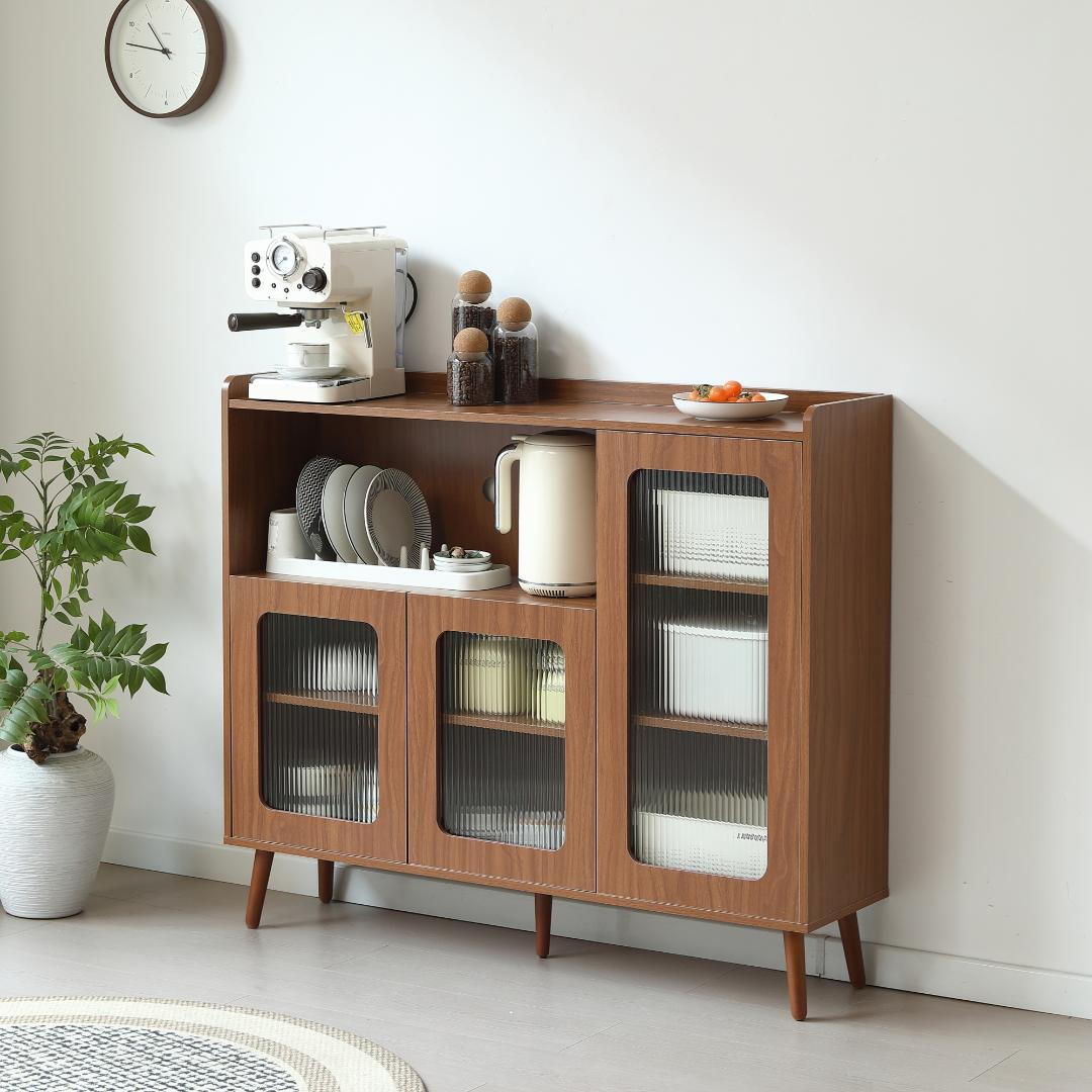 【ブラウン】キャビネット サイドボード 食器棚 キッチン 大容量 収納棚