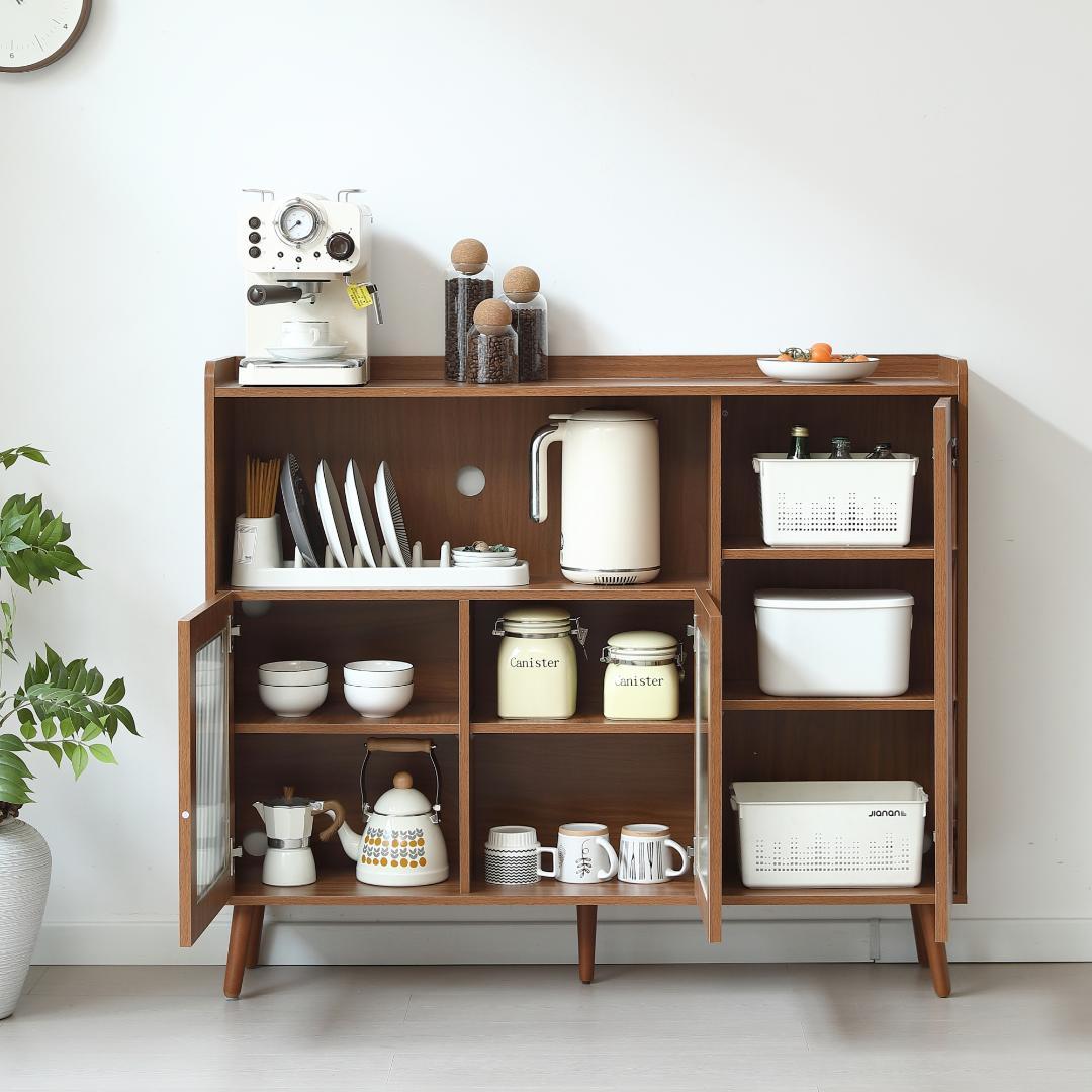 【ブラウン】キャビネット サイドボード 食器棚 キッチン 大容量 収納棚