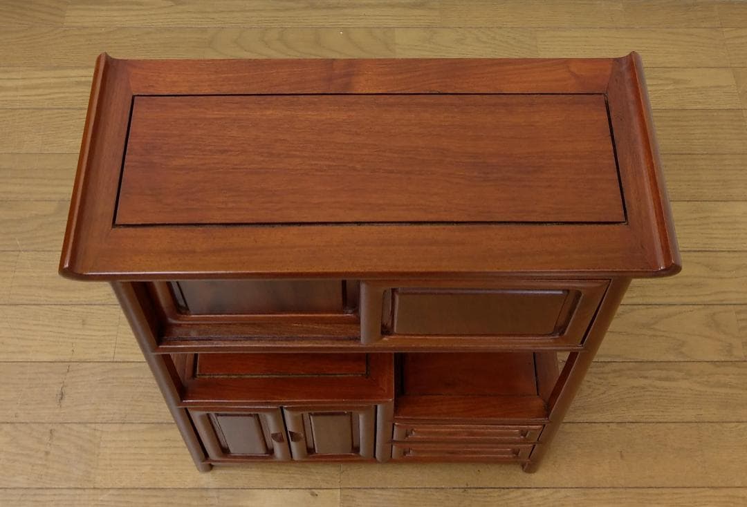 木製 唐木 花梨無垢 違い棚 飾り棚 茶棚 煎茶棚 茶箪笥 収納棚 キャビネット