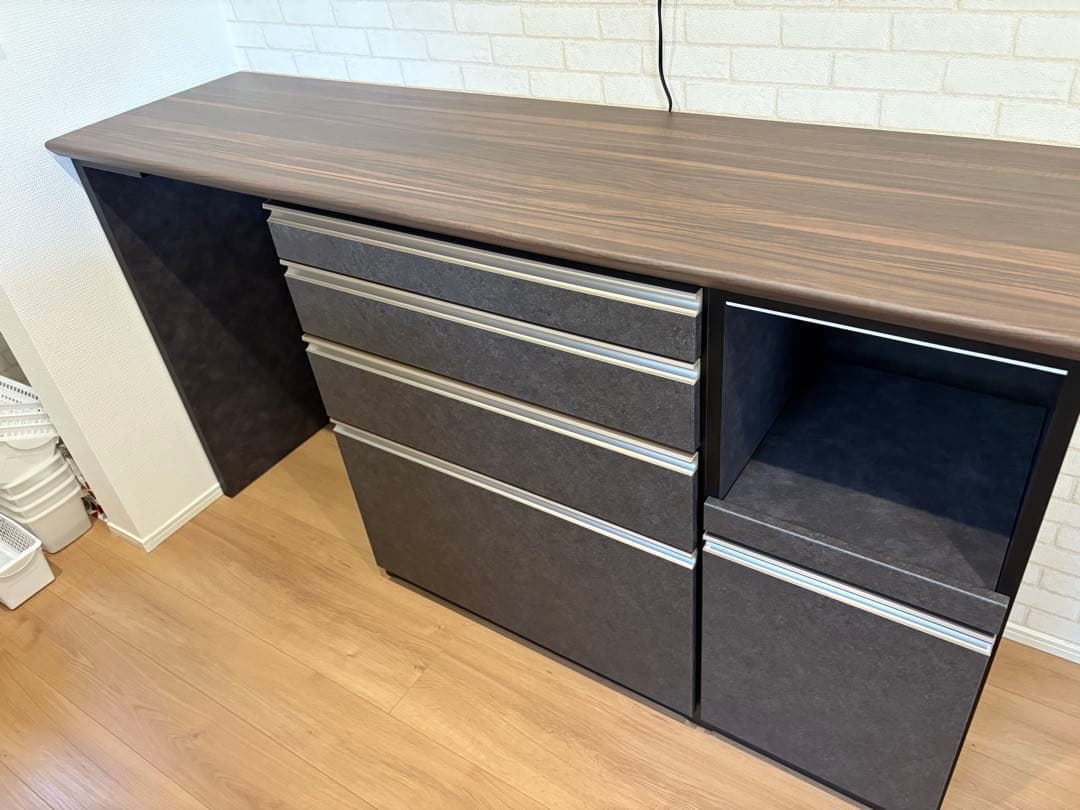 ダークグレー キッチンカウンター 5引き出し