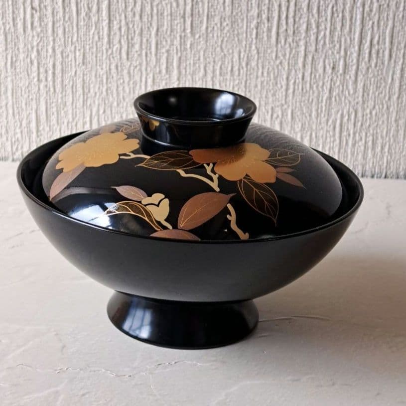 絵変わり 草花蒔絵 蓋付き椀 5客 吸い物椀 煮物椀 雑煮椀 骨董品