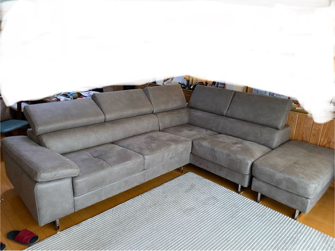 関家具 ソファーカウチソファL字、レザーテックス